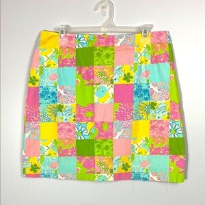 Vintage Lilly Pulitzer Garden Patchwork Pink & Green Mini Skirt Resort Wear 10